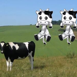 3 For $35 Sterling Silver 2 Piece Adjustable Drop Black & White Cow Stud Earring